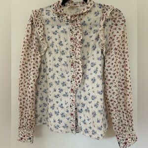 Sezane mixed floral cotton cottage core blouse size 38 US6